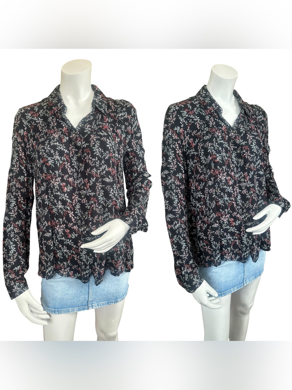 Anthropologie Maeve Bainbridge Black Pink White Floral Button Down Blouse US 10